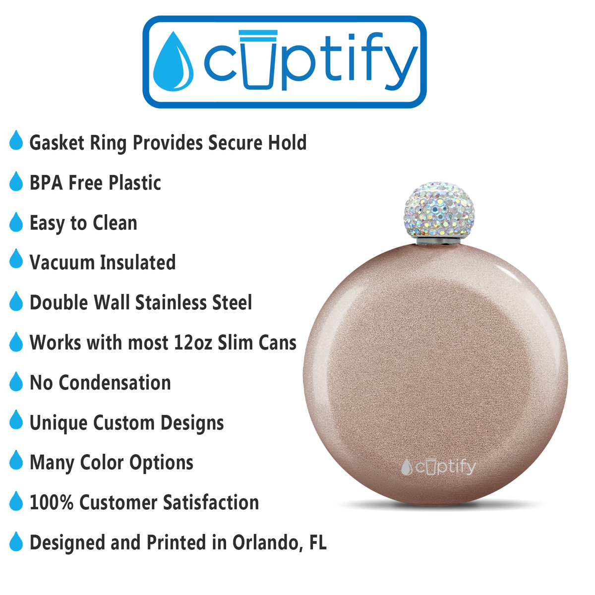 Rose Gold Glitter 5oz Rhinestone Liquor Flask