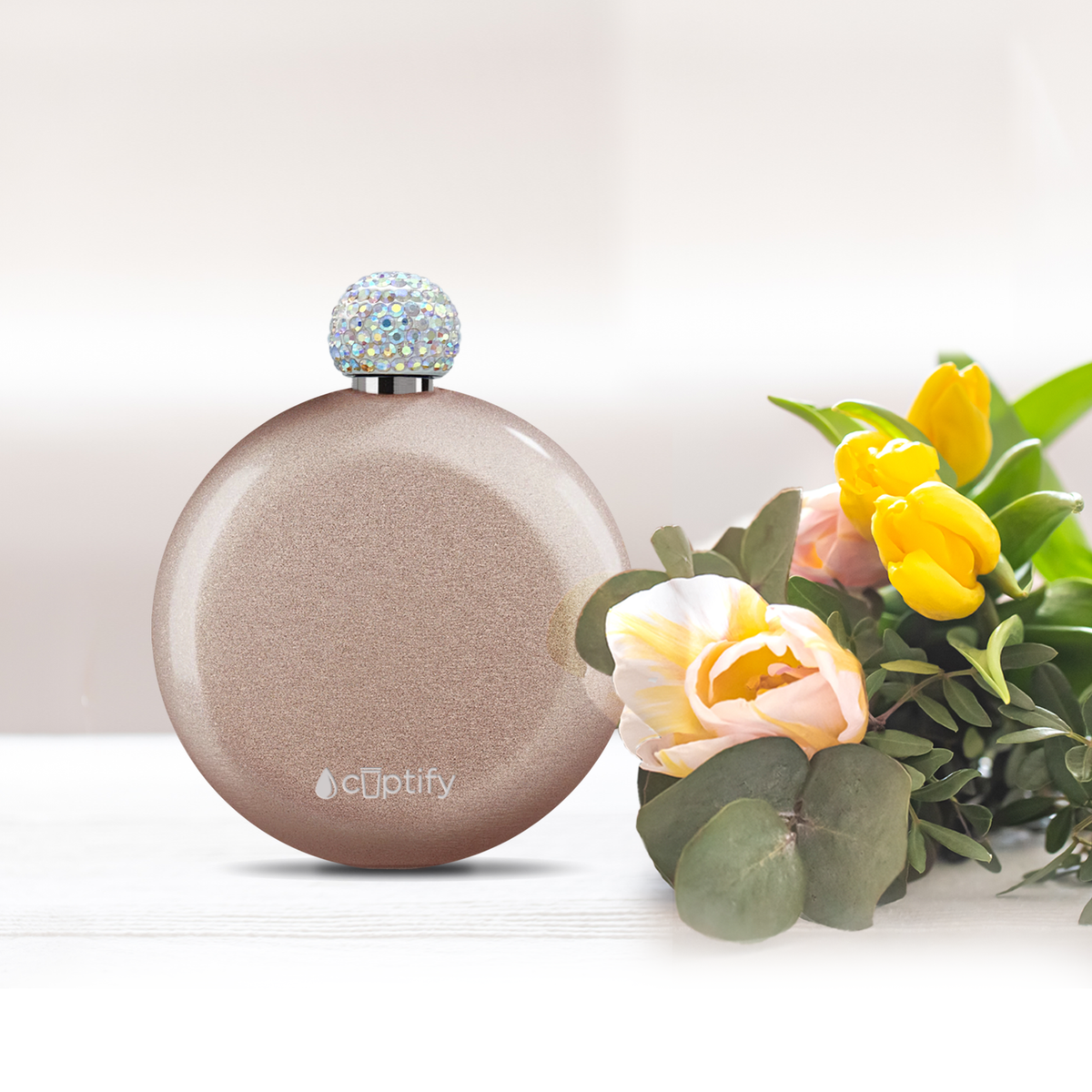 Rose Gold Glitter 5oz Rhinestone Liquor Flask