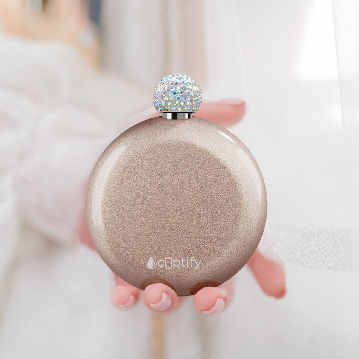 Rose Gold Glitter 5oz Rhinestone Liquor Flask