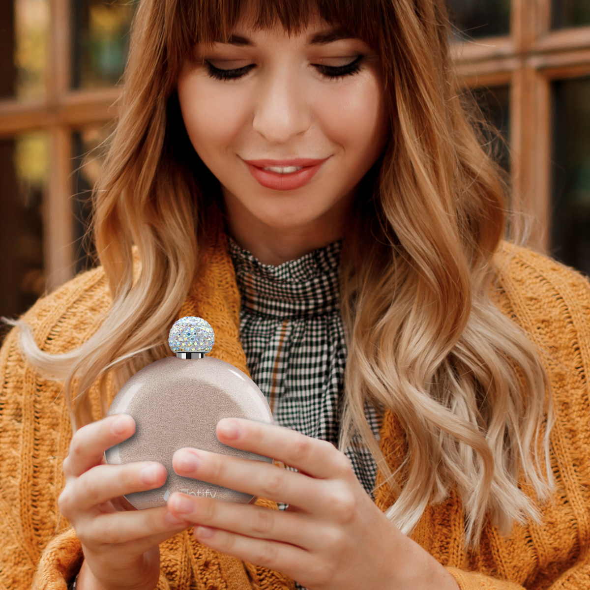 Rose Gold Glitter 5oz Rhinestone Liquor Flask