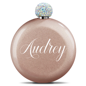 Personalized Rose Gold Glitter 5oz Rhinestone Liquor Flask