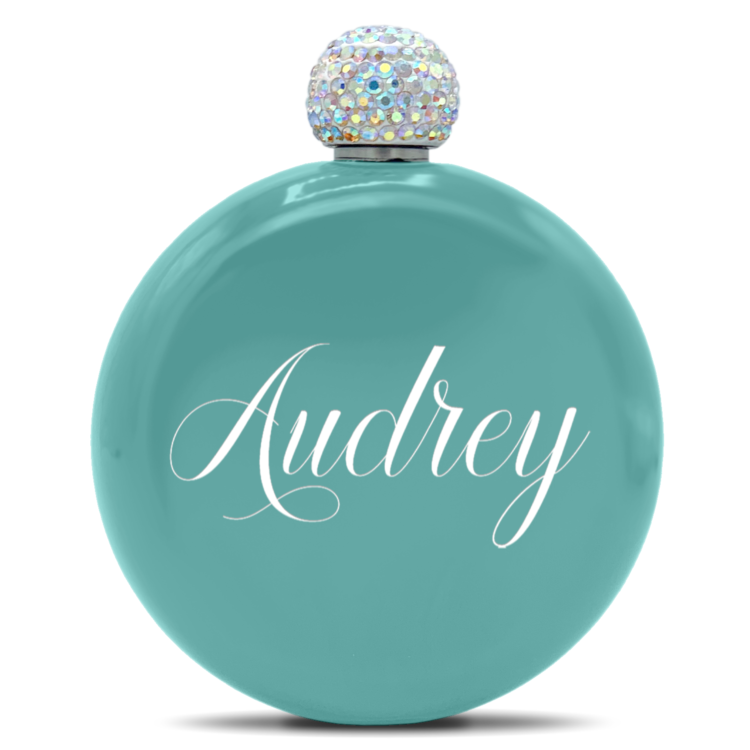 Personalized Seafoam Gloss 5oz Rhinestone Liquor Flask