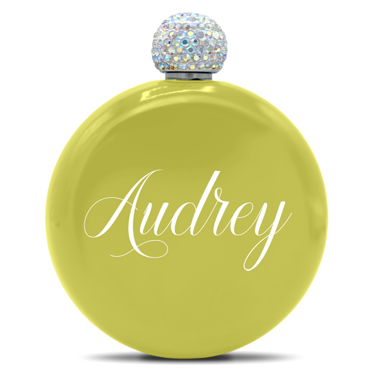 Personalized Yellow Gloss 5oz Rhinestone Liquor Flask