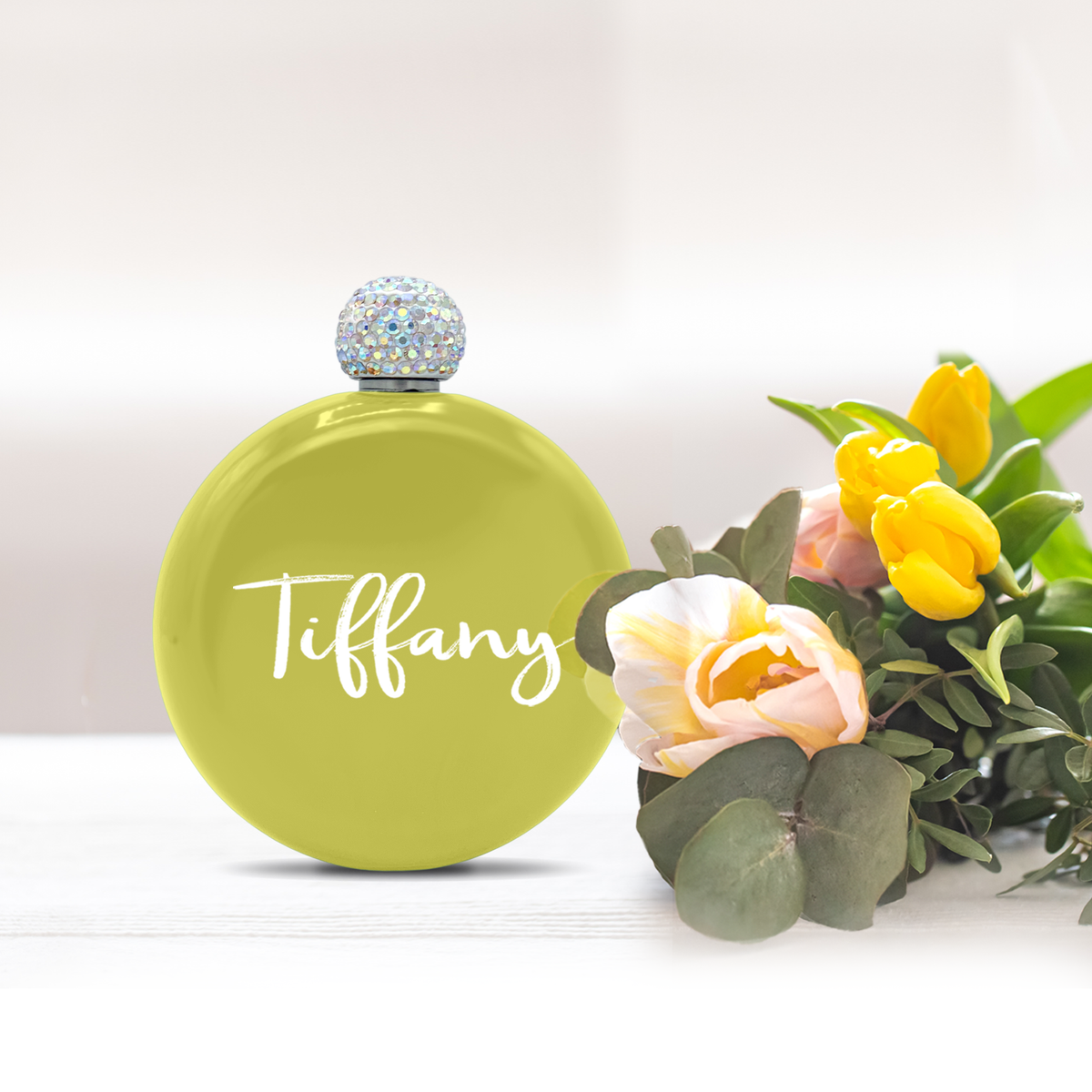 Personalized Yellow Gloss 5oz Rhinestone Liquor Flask