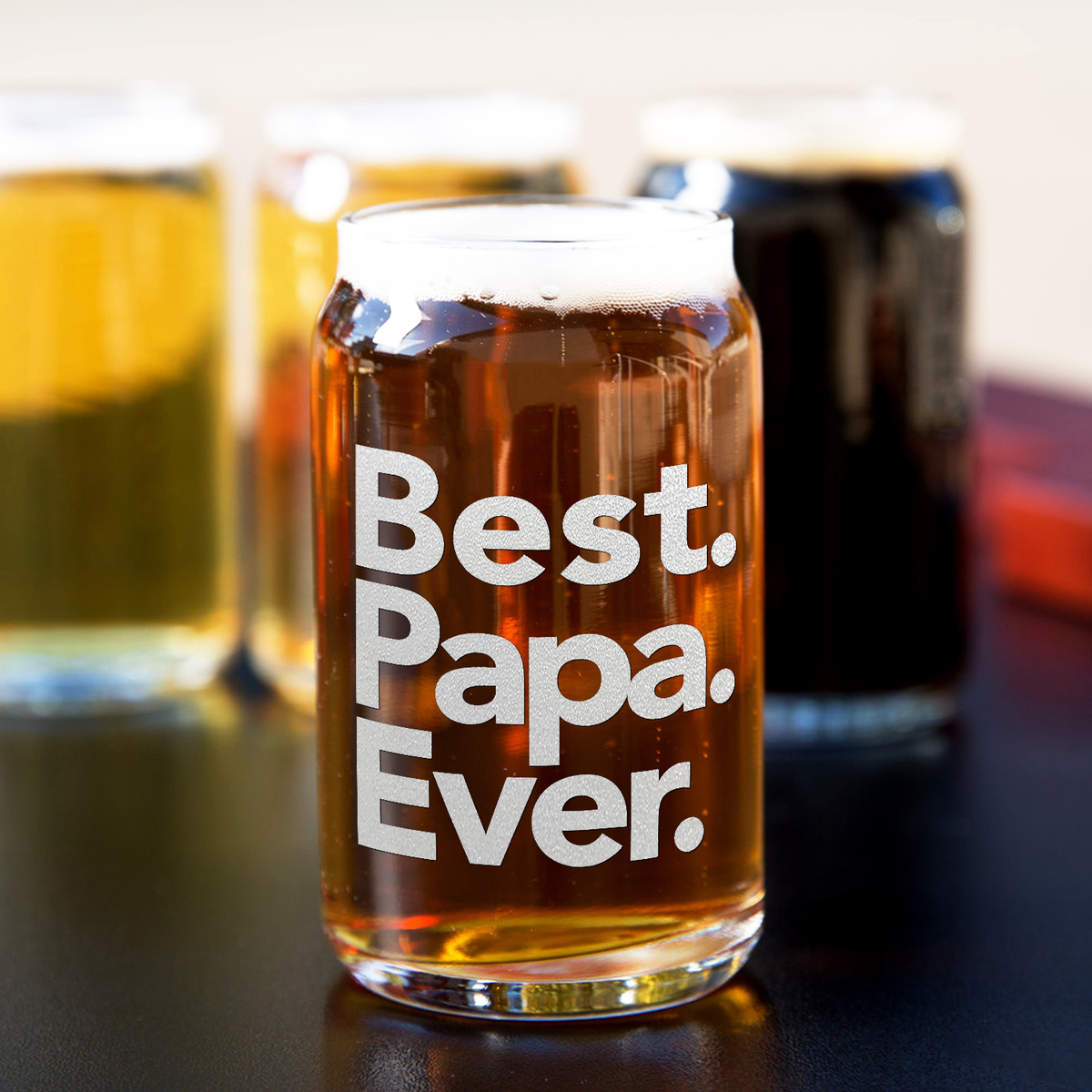 Best. Papa. Ever. Etched on 5 oz Beer Glass Can - Set of Four
