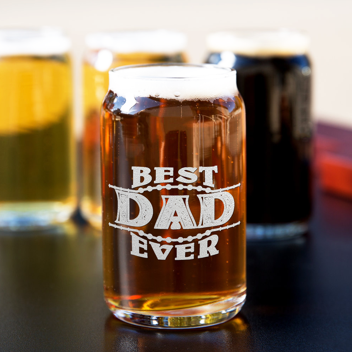  Best Dad Ever Etched on 5 oz Beer Glass Can - Set of Four