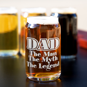  DAD The Man The Myth The Legend Etched on 5 oz Beer Glass Can - Set of Four