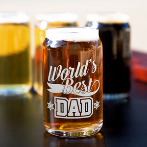  World's Best Dad Etched on 5 oz Beer Glass Can - Set of Four