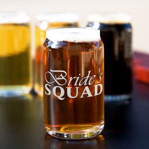  Bride's Squad Etched on 5 oz Beer Glass Can - Set of Four