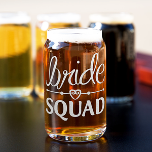  Bride Squad Heart Etched on 5 oz Beer Glass Can - Set of Four