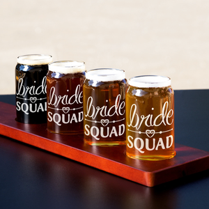  Bride Squad Heart Etched on 5 oz Beer Glass Can - Set of Four