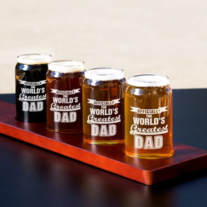  Officially World's Greatest Dad Etched on 5 oz Beer Glass Can - Set of Four