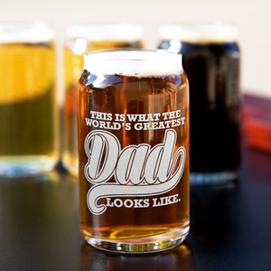  World's Greatest Dad Etched on 5 oz Beer Glass Can - Set of Four