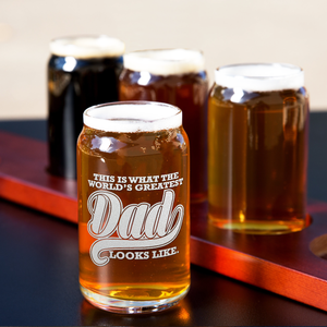  World's Greatest Dad Etched on 5 oz Beer Glass Can - Set of Four