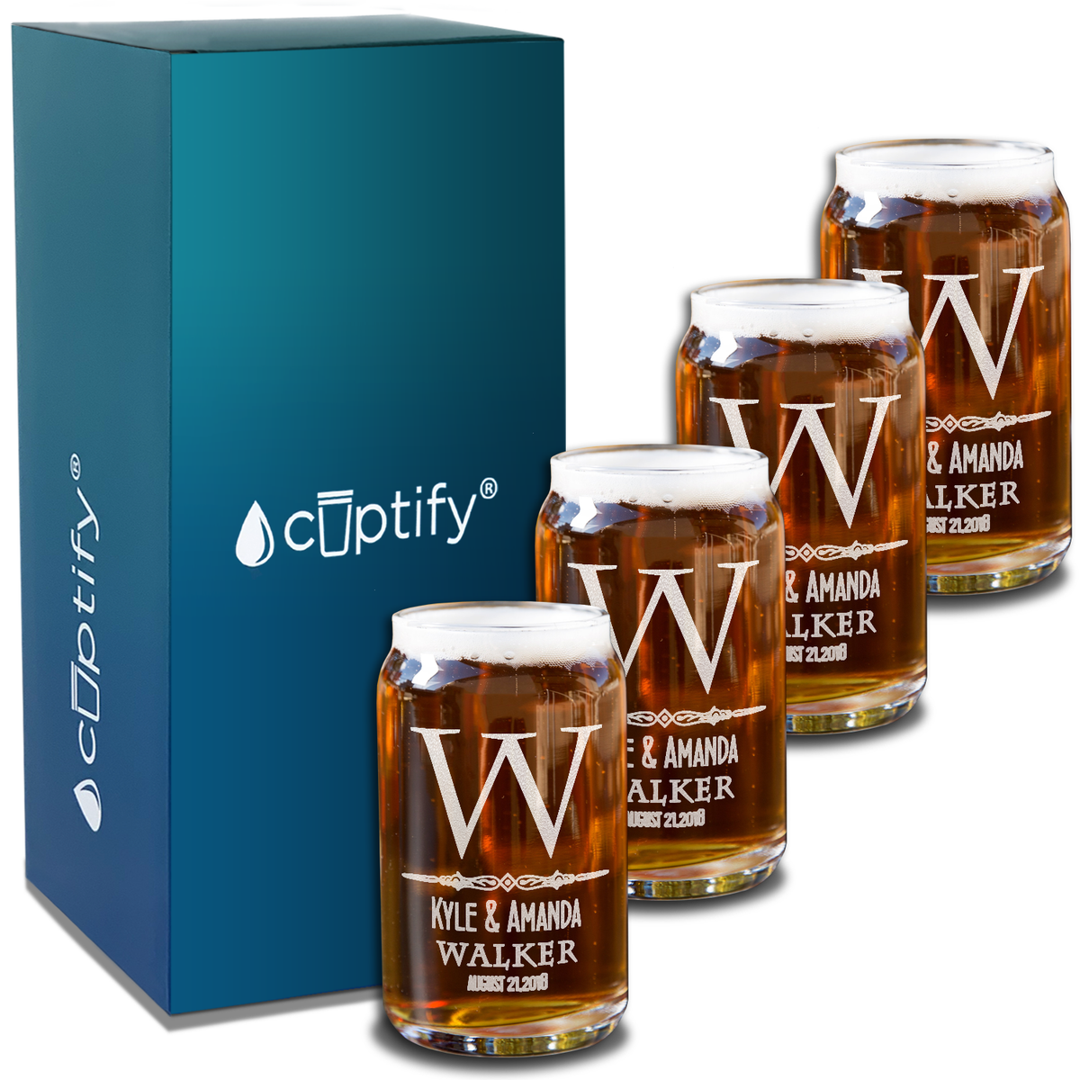 Personalized Classic Monogram Initial Date 5 oz Glass Can