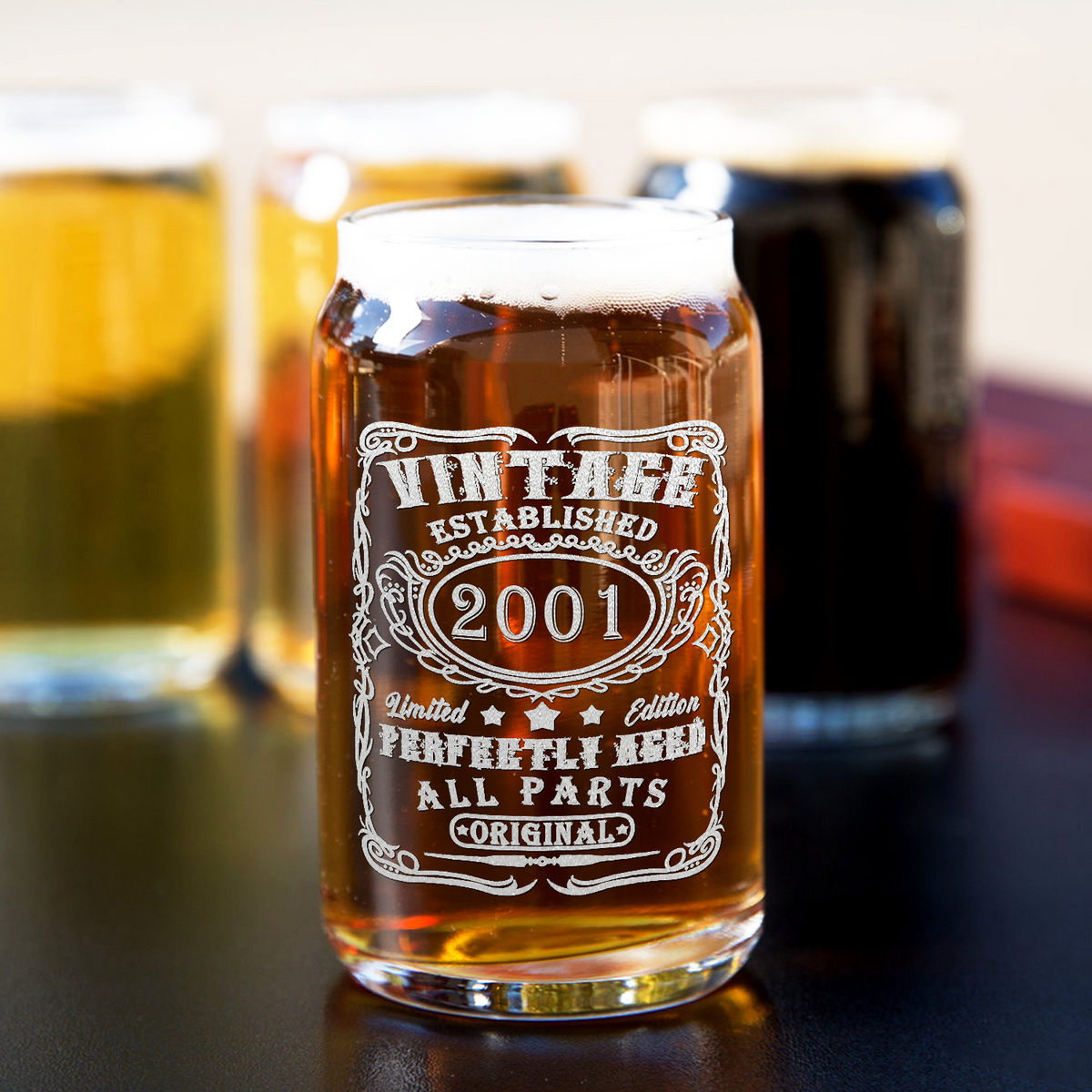 21st Birthday Gift Vintage Established 2001 5oz Glass Can 