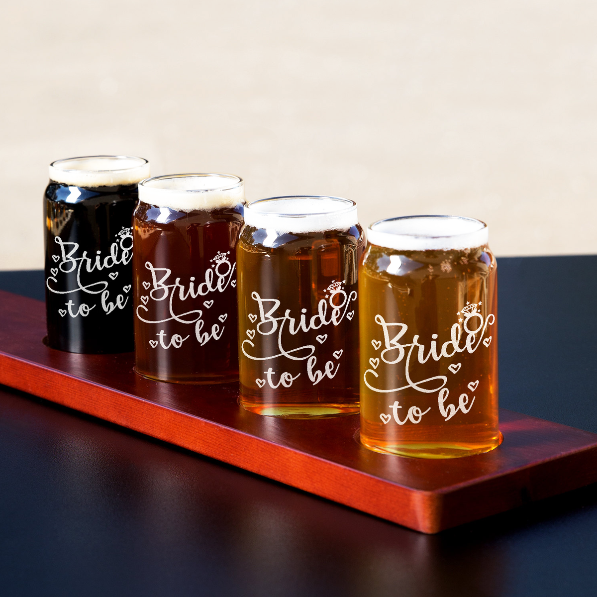  Bride To Be Etched on 5 oz Beer Glass Can - Set of Four