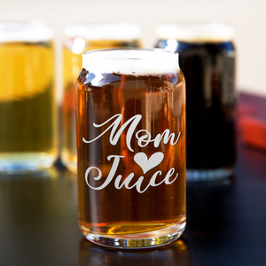  Mom Juice Etched on 5 oz Beer Glass Can - Set of Four