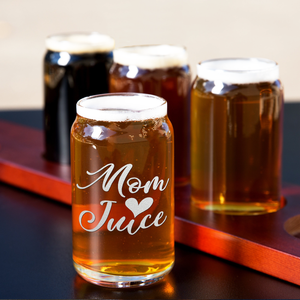  Mom Juice Etched on 5 oz Beer Glass Can - Set of Four