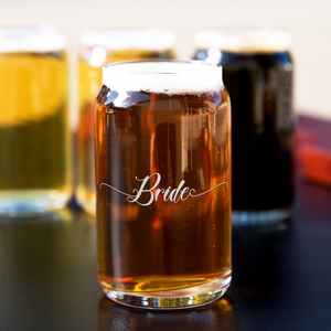  Elegant Bride Etched on 5 oz Beer Glass Can - Set of Four