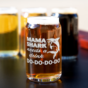  Mama Shark Needs A Drink Etched on 5 oz Beer Glass Can - Set of Four
