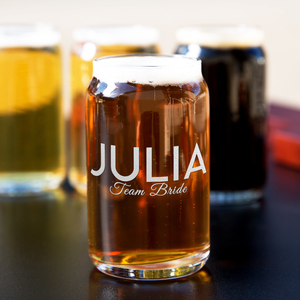  Personalized Team Bride Etched on 5 oz Beer Glass Can - Set of Four