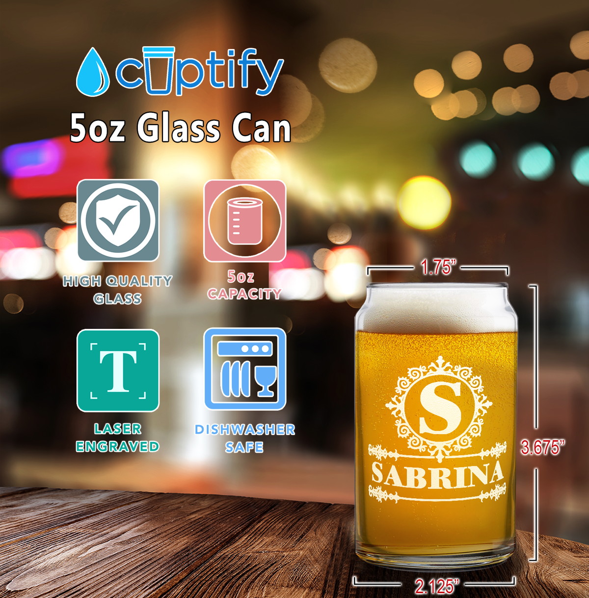 Personalized Ultramodern Monogram 5oz Glass Can