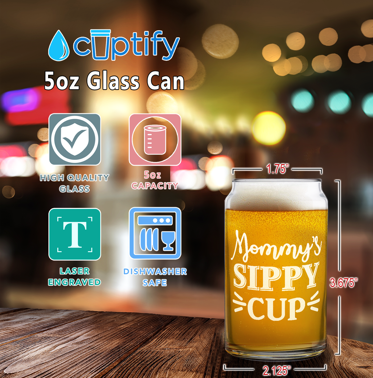  Mommy's Sippy Cup Etched on 5 oz Beer Glass Can - Set of Four