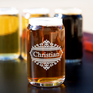 Personalized Crest Border 5 oz Glass Can