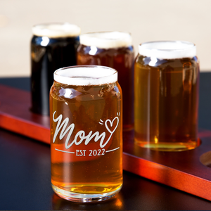  Mom Est 2022 Etched on 5 oz Beer Glass Can - Set of Four