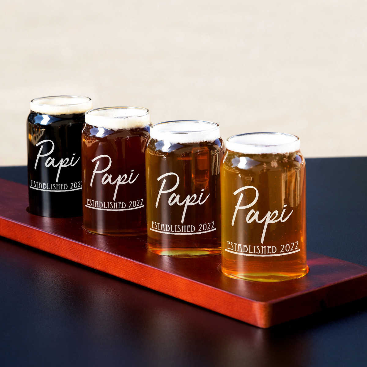  Papi Established 2022 Etched on 5 oz Beer Glass Can - Set of Four