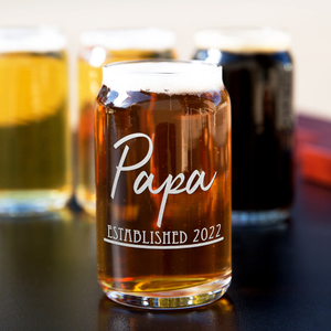  Papa Established 2022 Etched on 5 oz Beer Glass Can - Set of Four