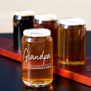  Grandpa Established 2022 Etched on 5 oz Beer Glass Can - Set of Four