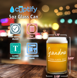  Grandma Established 2022 Etched on 5 oz Beer Glass Can - Set of Four