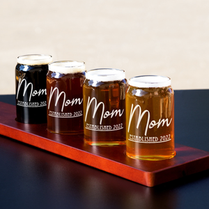  Mom Established 2022 Etched on 5 oz Beer Glass Can - Set of Four