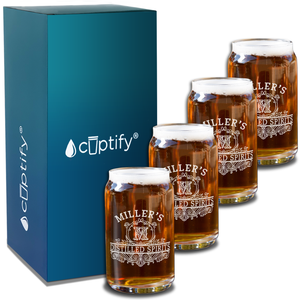 Personalized Distilled Spirits Surname and Initial 5 oz Glass Can