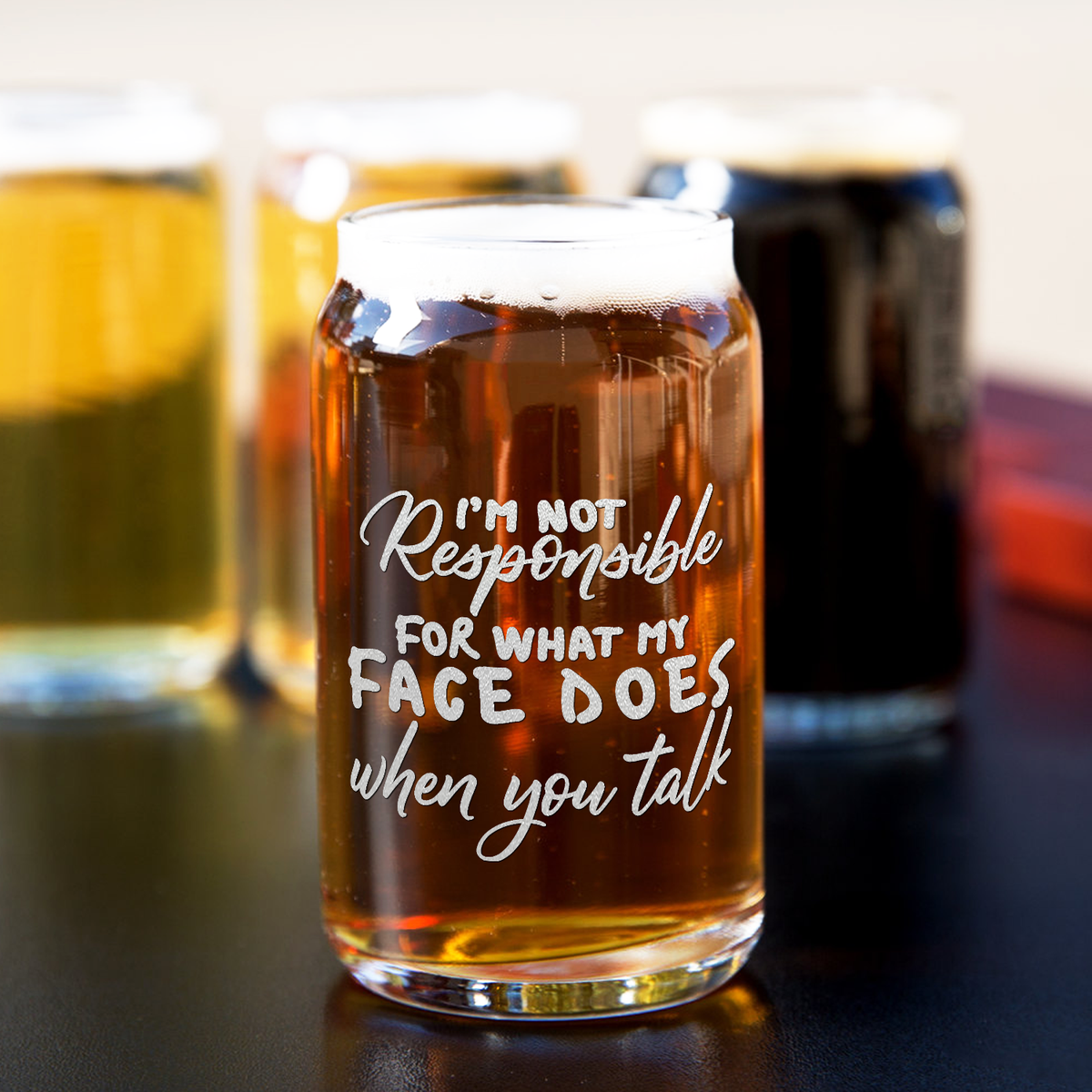  Not Responsible for What My Face Does 5 oz Beer Glass Can - Set of Four