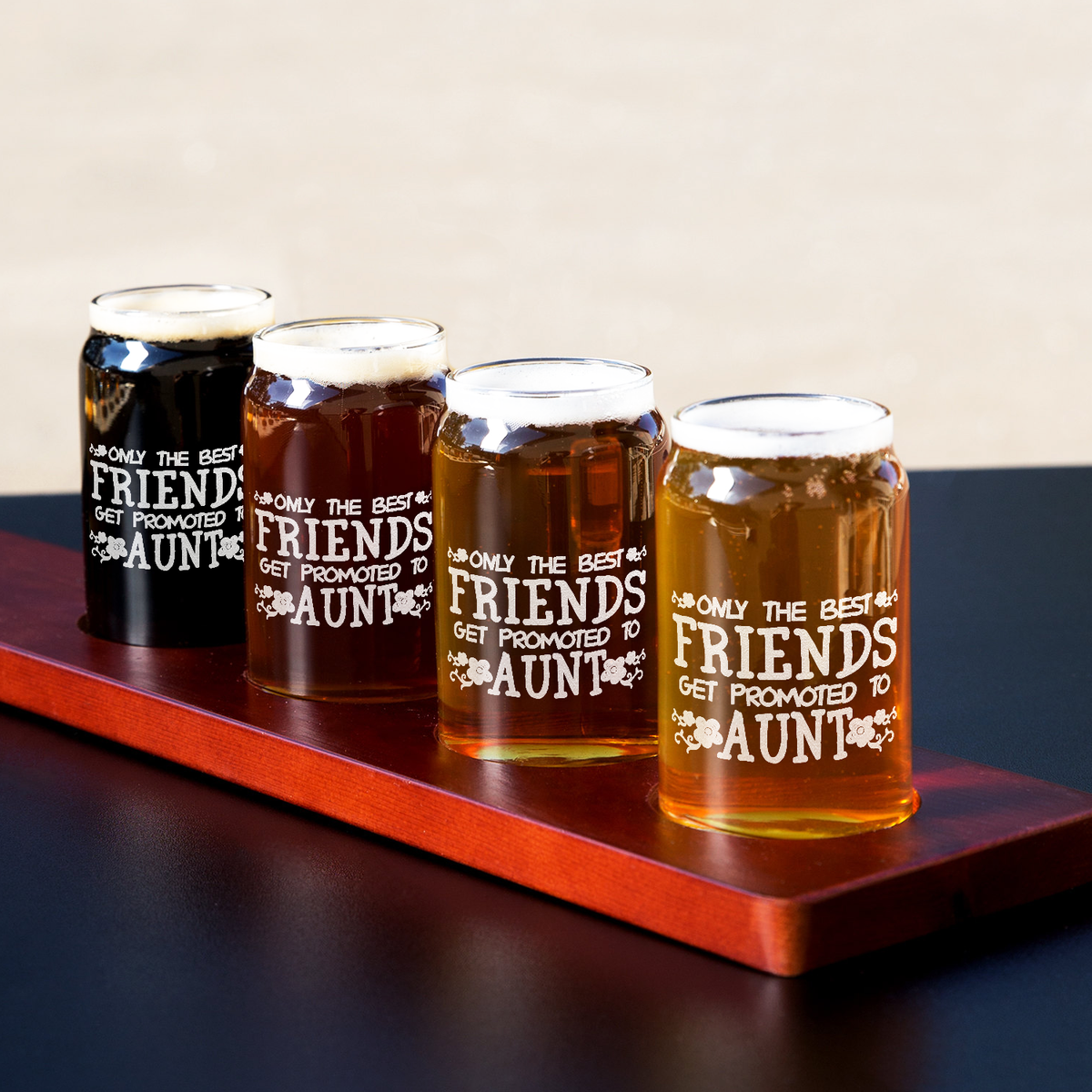  Get Promoted to Aunt 5 oz Beer Glass Can - Set of Four