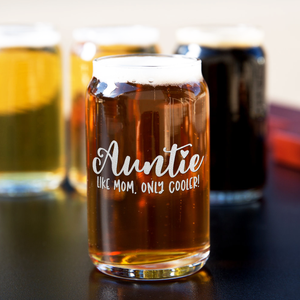  Auntie Like Mom, Only Cooler! Etched on 5 oz Beer Glass Can - Set of Four