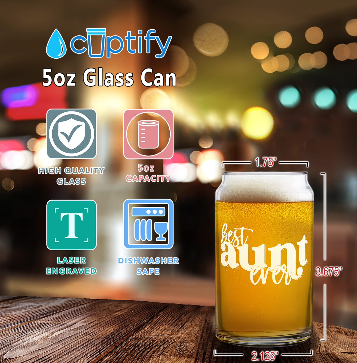  Best Aunt Ever Etched on 5 oz Beer Glass Can - Set of Four