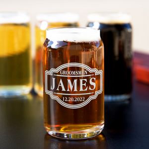  Personalized Groomsmen Etched on 5 oz Beer Glass Can - Set of Four