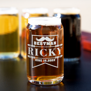  Personalized Best Man Etched on 5 oz Beer Glass Can - Set of Four
