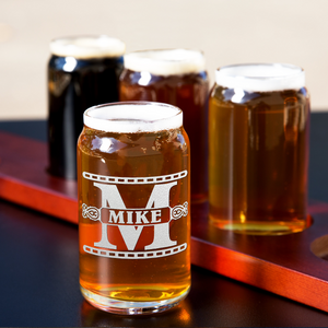  Personalized Monogram Initial Groomsmen Etched on 5 oz Beer Glass Can - Set of Four