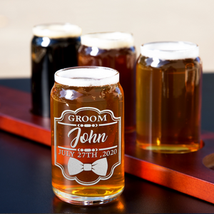  Personalized Groom Etched on 5 oz Beer Glass Can - Set of Four