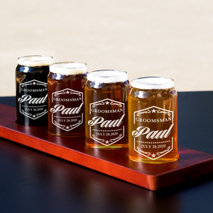  Personalized Groomsman Border Ornament Etched on 5 oz Beer Glass Can - Set of Four