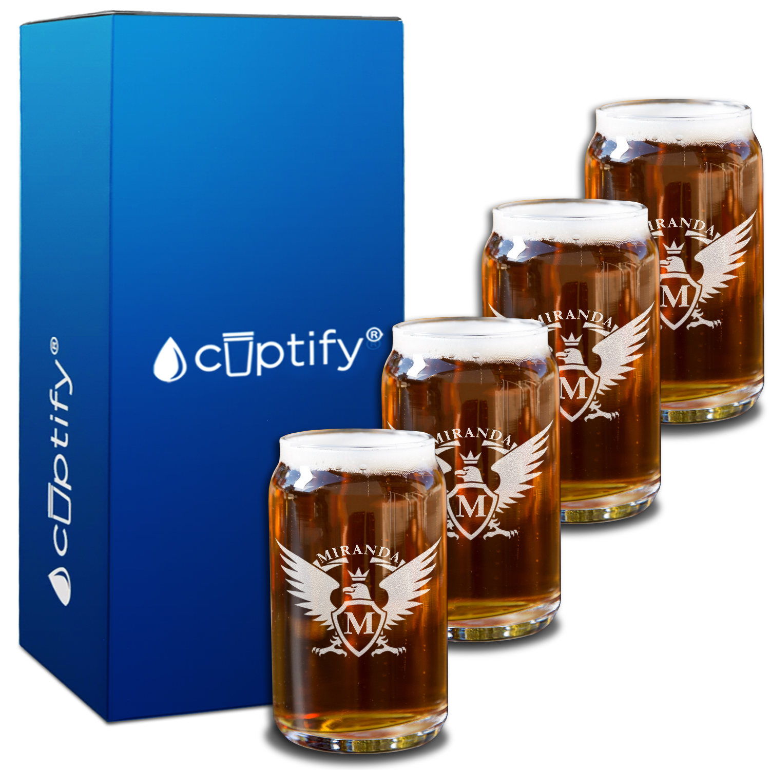 Personalized Eagle 5oz Glass Can Set of Four