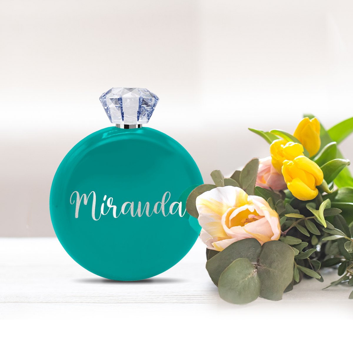 Personalized Aqua Blue Gloss 5oz Jewel Liquor Flask