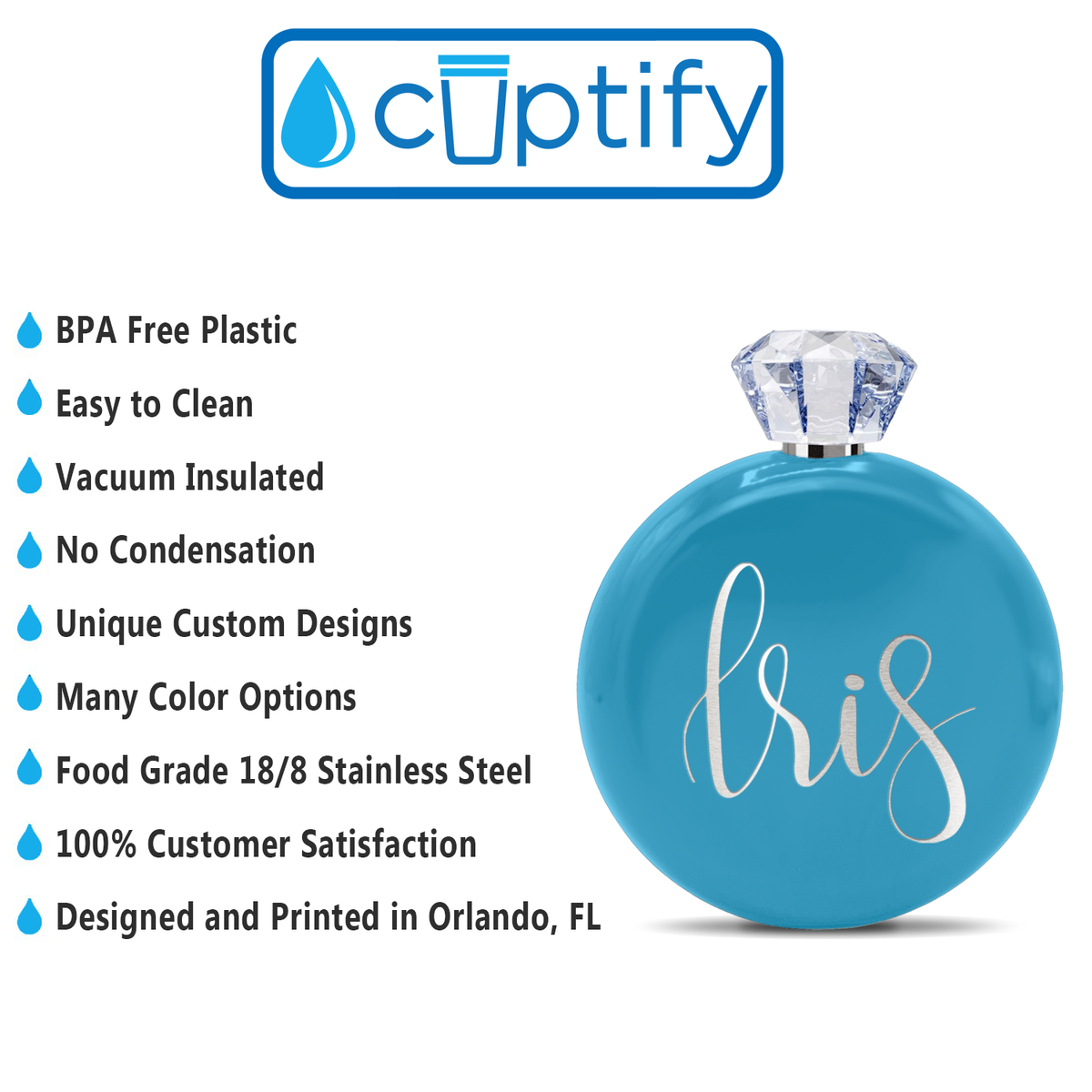 Personalized Baby Blue Gloss 5oz Jewel Liquor Flask