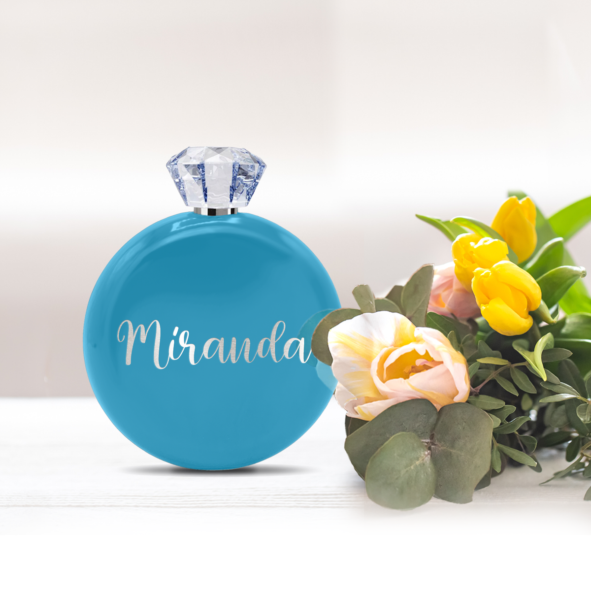 Personalized Baby Blue Gloss 5oz Jewel Liquor Flask