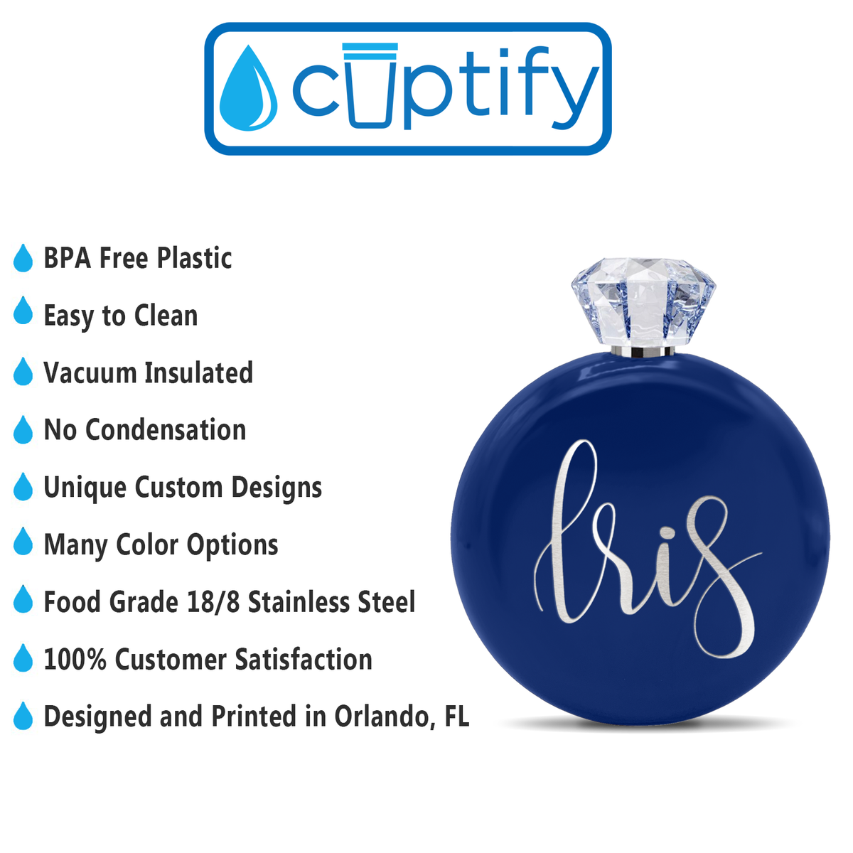 Personalized Blue Gloss 5oz Jewel Liquor Flask